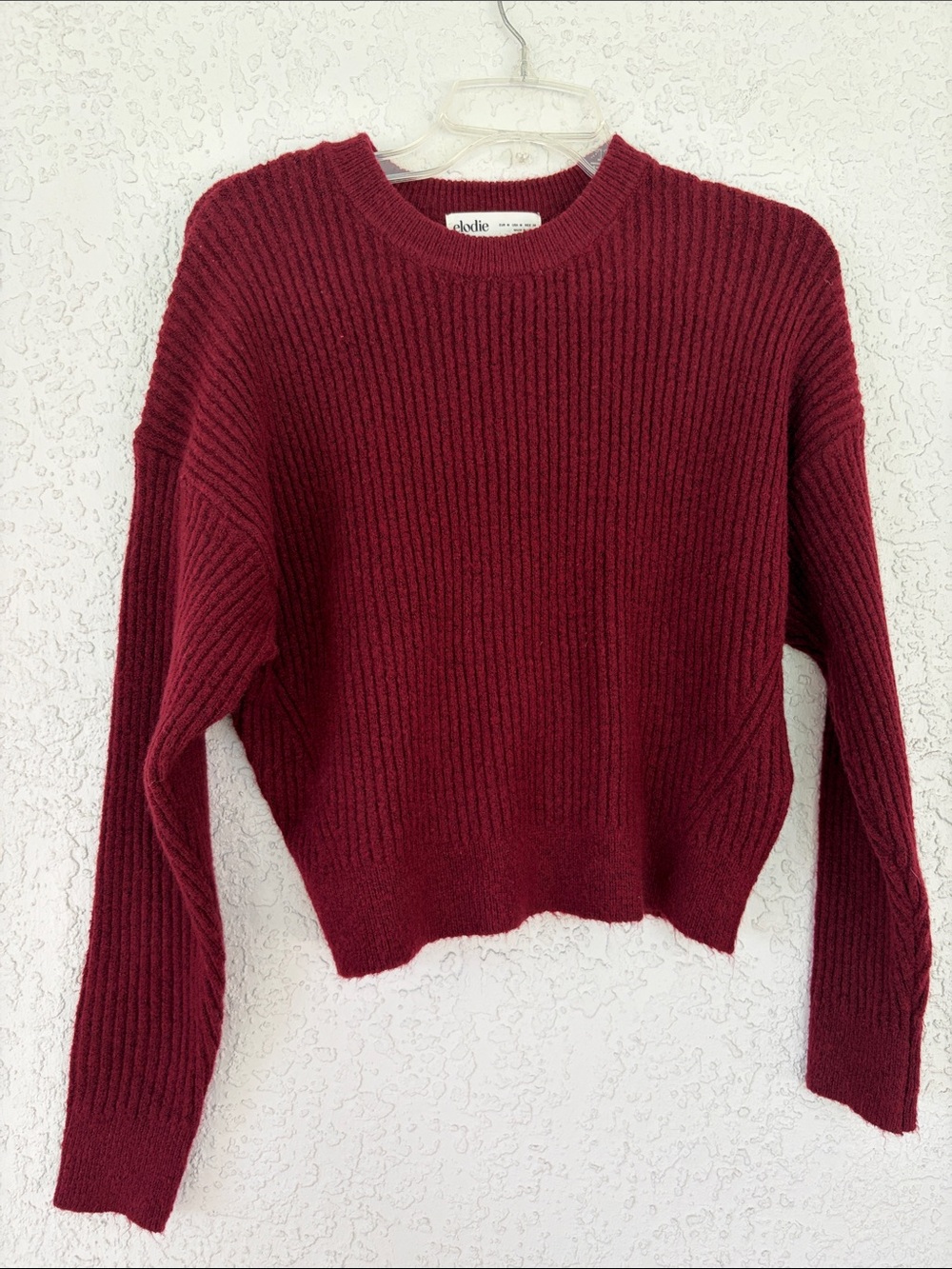Elodie Ribbed Crewneck Sweater - Wine size M